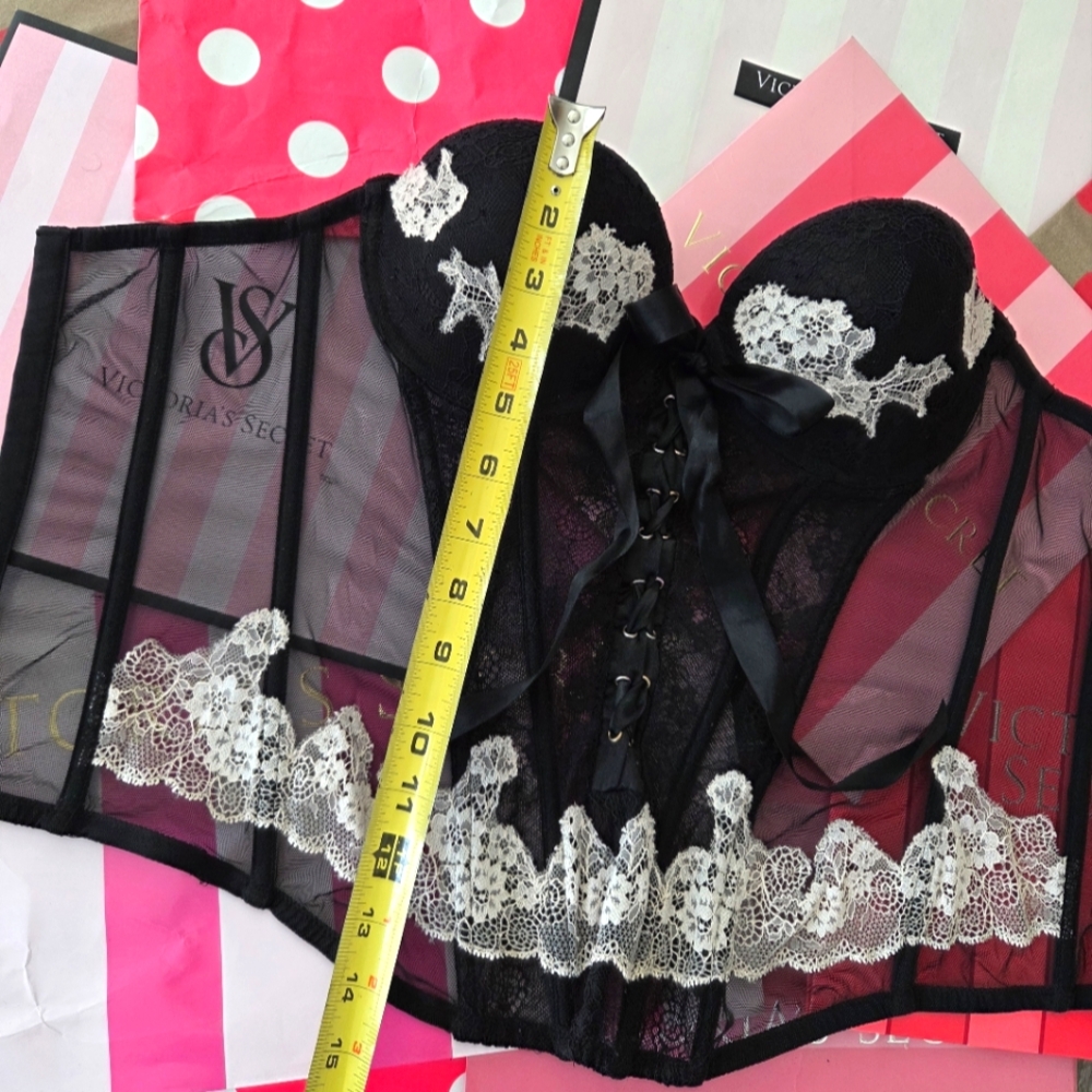 Victoria's Secret Vintage Strapless Push-up Bustier Corset Bra Lace-up Boning - Picture 4 of 13